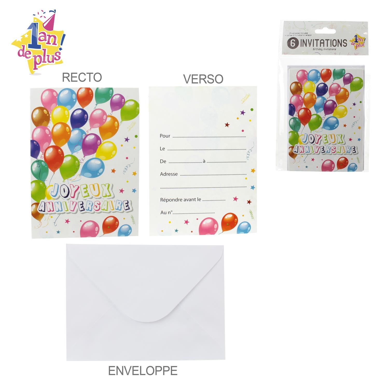 Sachet de 6 cartes tri-volet d'invitation d'anniversaire enfant et 6  enveloppes - Carte de correspondance - Achat & prix