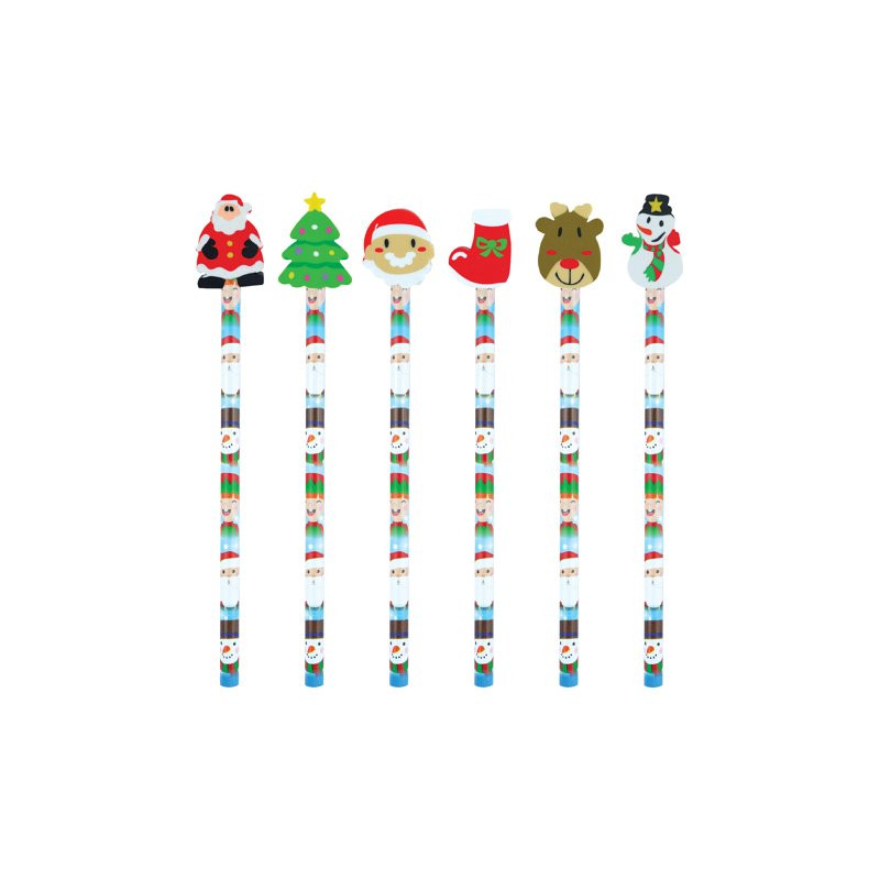 Kids Create Lot de 6 crayons à Papier avec gomme en forme de Noël décorations 2 x 2 x Motif rennes du Père Noël et 2 bonshommes de neige Idéal pour Noël 